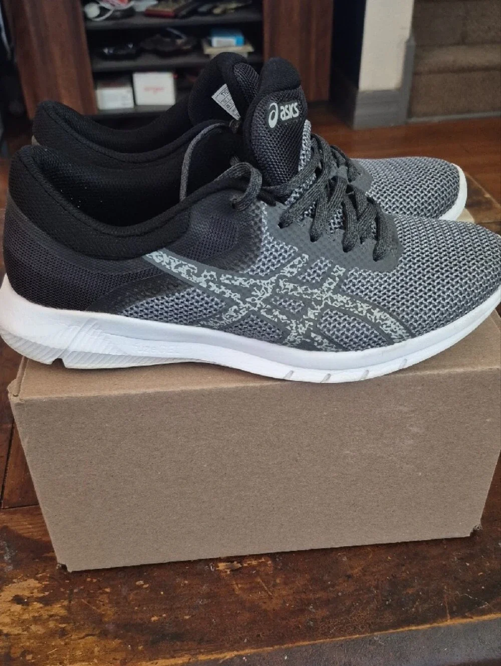 ASICS Men’s Gray and Black Knit Athletic Sneakers